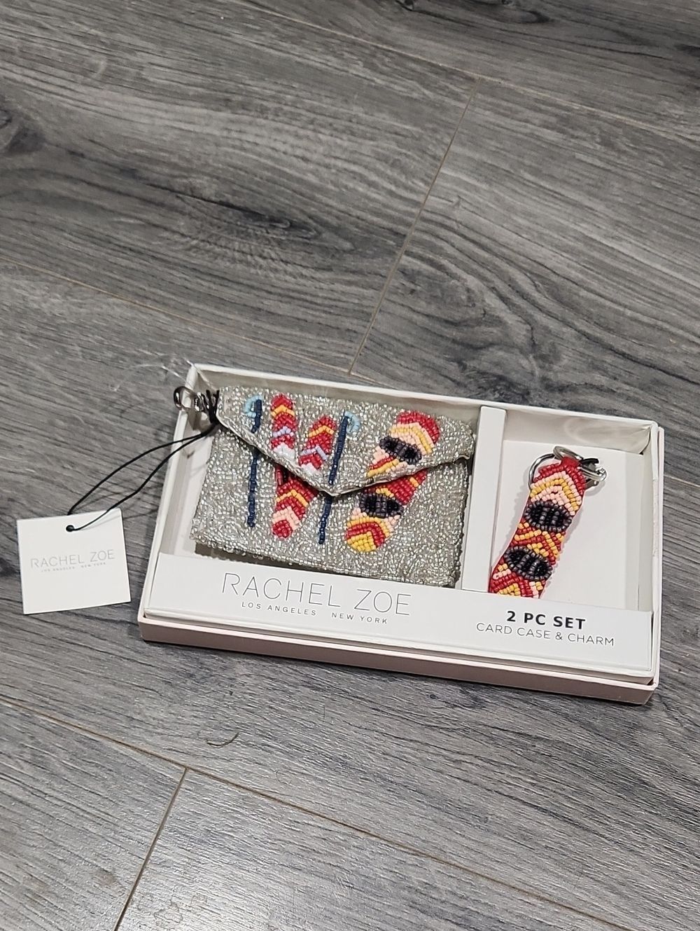 Rachel Zoe Silver Beaded Card Case and Multicolor Beaded Charm